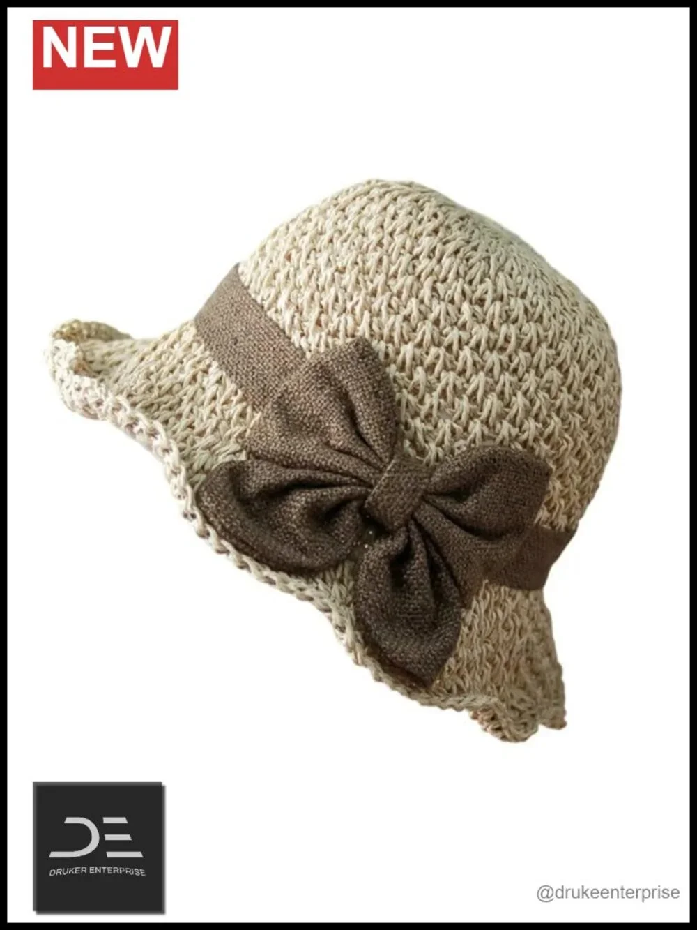 Woven Straw Sun Hat with Bow Wide Brim Packable Travel Bucket Hat